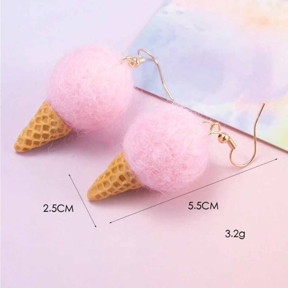 Blue Ice Cream Cone Dangle Earrings - Cute Pastel Accessory - Picture 3 of 3